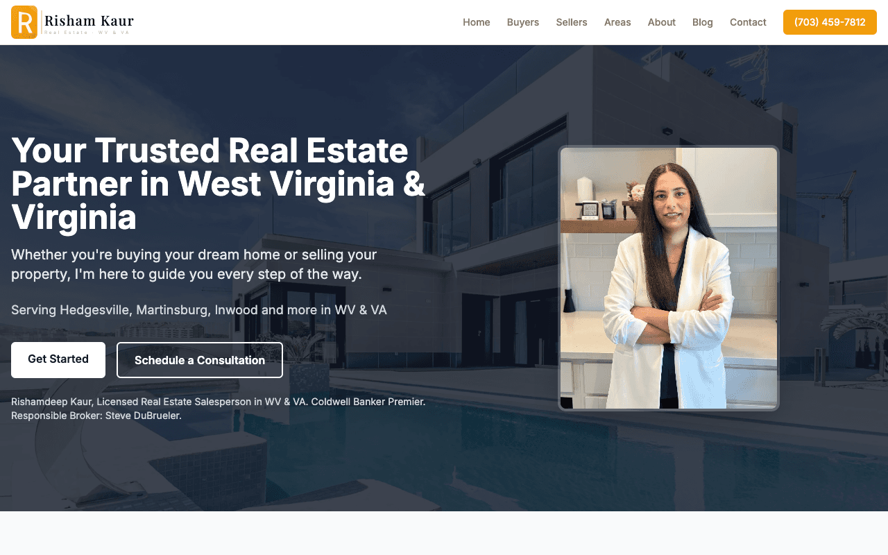 Risham Kaur Real Estate website screenshot